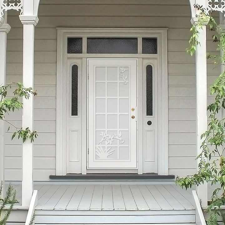 French Hummingbird Laser Cut Security Storm Door